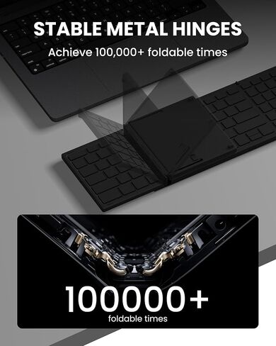 مجموعة لوحة مفاتيح وماوس قابلة للطي، USB A+Type C+Bluetooth1&2 (4 في 1) اتصال لاسلكي، تصميم محمول كامل الحجم قابل للطي وقابل لإعادة الشحن مع قفل لوحة المفاتيح للمنزل/المكتب/سفر العمل - أسود in Kuwait