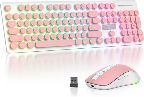 Backlit Wireless Keyboard and Mouse, 2.4GHz Light Up Typewriter Rechargeable Cordless Quiet Keyboard with USB Receiver for PC/Laptop(Dark Green) in Saudi Arabia