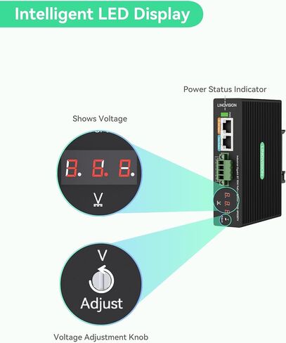 LINOVISION Industrial Gigabit 90W POE++ Splitter مع مخرجين DC، 3 ~ 36V قابل للتعديل وإخراج DC 24V، تركيب السكك الحديدية Din، مزود الطاقة لكاميرات PTZ، أنظمة التحكم في الوصول، نظام التحكم المركزي in Kuwait