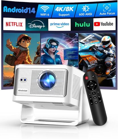 جهاز عرض Android 14 صغير مع دعم 4K 8K، جهاز عرض ذكي مزود بواي فاي وبلوتوث، 600 ANSI، التركيز التلقائي وحجر المفاتيح، تجنب العوائق، جهاز عرض أفلام محمول بدقة 1080 بكسل، HY350Max للمنزل الخارجي in Kuwait