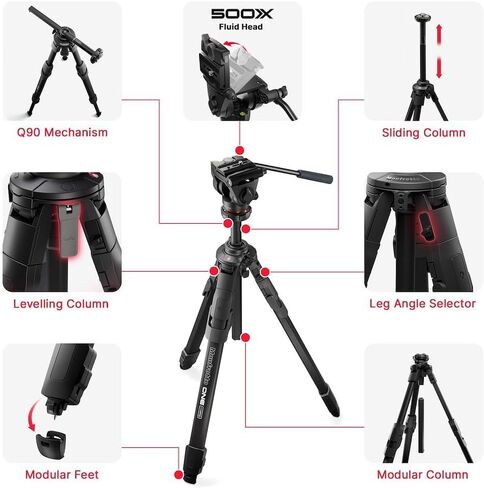 Manfrotto 500X Fluid Video Head with ONE Hybrid Aluminum Tripod – Photo & Video Kit, Supports up to 11 lbs, Leveling Column, 90° Horizontal Column, Quick Release System, for DSLR & Mirrorless Cameras in Saudi Arabia