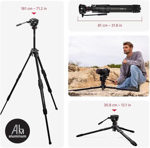 Manfrotto 500X Fluid Video Head with ONE Hybrid Aluminum Tripod – Photo & Video Kit, Supports up to 11 lbs, Leveling Column, 90° Horizontal Column, Quick Release System, for DSLR & Mirrorless Cameras in Saudi Arabia