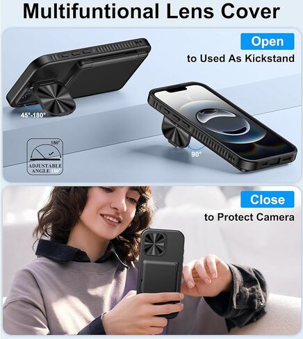 حافظة محفظة لهاتف iPhone 16e، حامل بطاقات مدمج (4-5 بطاقات)، حامل غطاء الكاميرا، حماية من السقوط من الدرجة العسكرية، حافظة هاتف واقية متينة من السيليكون للرجال والنساء لهاتف iPhone 16e، أسود in Kuwait