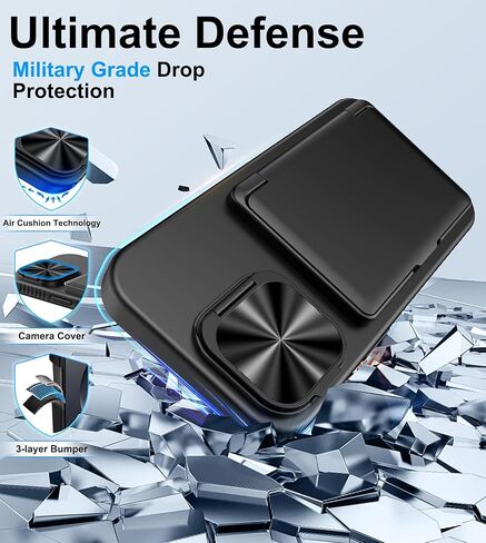 حافظة محفظة لهاتف iPhone 16e، حامل بطاقات مدمج (4-5 بطاقات)، حامل غطاء الكاميرا، حماية من السقوط من الدرجة العسكرية، حافظة هاتف واقية متينة من السيليكون للرجال والنساء لهاتف iPhone 16e، أسود in Kuwait