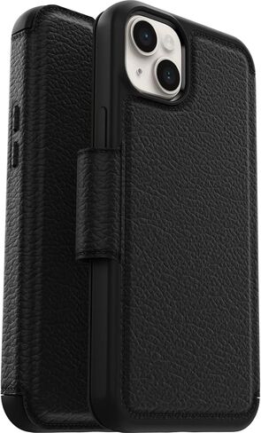 OtterBox Strada Case for iPhone 14 Plus, Shockproof, Drop Proof, Premium Leather Protective Folio with Two Card Holders, 3X Tested to Military Standard, Black - Non-Retail Packaging in Saudi Arabia