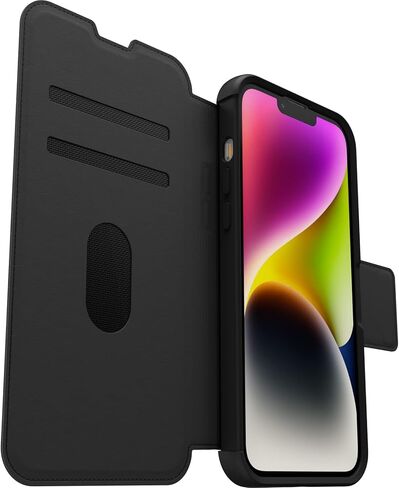 OtterBox Strada Case for iPhone 14 Plus, Shockproof, Drop Proof, Premium Leather Protective Folio with Two Card Holders, 3X Tested to Military Standard, Black - Non-Retail Packaging in Saudi Arabia