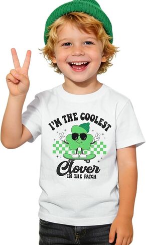 Toddler Boys St Patrick's Day Shirts Baby I’m The Coolest Clover in The Patch T-Shirt Shamrock Tee Top Irish Outfit in Kuwait