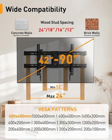 Perlegear Soundbar Mount with Adjustable Height up to 15 lbs PGSM04B, Tilting TV Wall Mount for 42–90 Inch TVs with Leveling Adjustment up to 132 lbs PGLF9 in Saudi Arabia