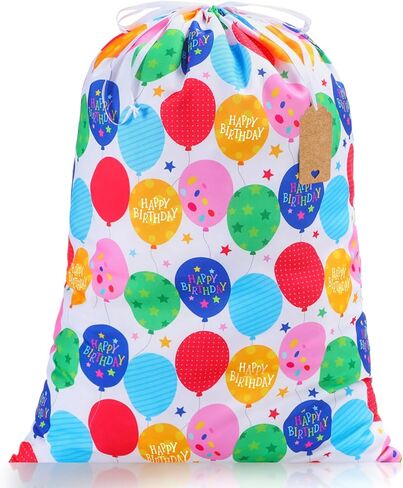 Pickmesh 1 Pcs Happy Birthday Drawstring Gift Bag 20 x 28 Inch Extra Large Baby Shower Bag Reusable Fabric Blue Baby Shower Wrapping Pouch for Gender Reveal Gift Wrapping Decoration(Blue Birthday) in Kuwait