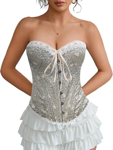 مشد فيكتوري الأزهار مع 16 عظام الصلب ، الأميرة Overbust Lace Up ، Bonedwear Bustier Top for Women in Saudi Arabia