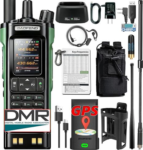 راديو BAOFENG DM32UV DMR 10 وات راديو رقمي ثنائي الاتجاه طويل المدى جهاز اتصال لاسلكي مع نظام تحديد المواقع APRS NOAA مجموعة كاملة من راديو لحم الخنزير المحمول (بطاقة الطوارئ لحمل الهوائي التكتيكي) للبالغين in Saudi Arabia