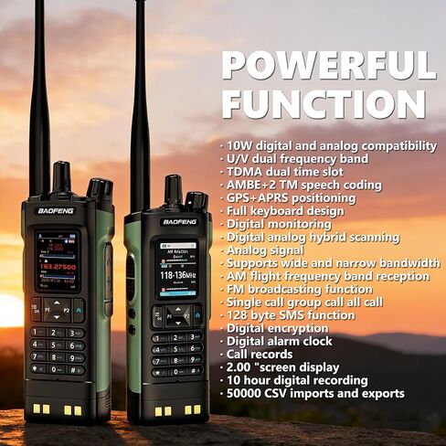 راديو BAOFENG DM32UV DMR 10 وات راديو رقمي ثنائي الاتجاه طويل المدى جهاز اتصال لاسلكي مع نظام تحديد المواقع APRS NOAA مجموعة كاملة من راديو لحم الخنزير المحمول (بطاقة الطوارئ لحمل الهوائي التكتيكي) للبالغين in Saudi Arabia