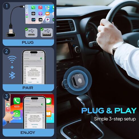 Wireless CarPlay Adapter for Cars with Built-in Wired Apple CarPlay Plug and Play, Mini-USB Design, Fast Stable Connection, for iPhone with USB/USB-C Port (2025 Upgraded) in Saudi Arabia