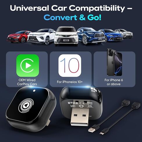 Wireless CarPlay Adapter for Cars with Built-in Wired Apple CarPlay Plug and Play, Mini-USB Design, Fast Stable Connection, for iPhone with USB/USB-C Port (2025 Upgraded) in Saudi Arabia
