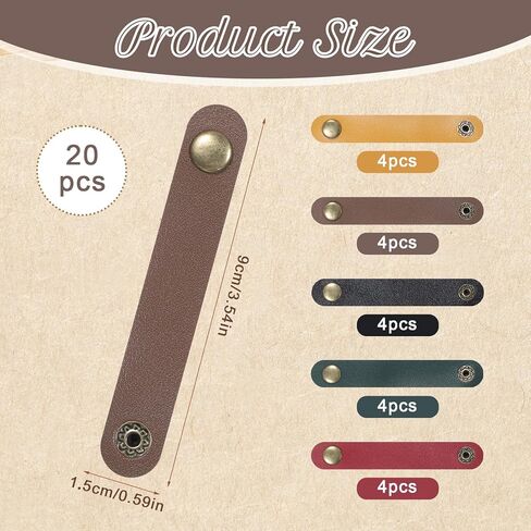 20 PCS PU Leather Cord Organizer, Multicolor Leather Cable Ties Portable Snap Cable Strap Charging Cables Cords Organizer Reusable Cord Keepers Multipurpose Winder for Men Women (5 Colors) in Saudi Arabia