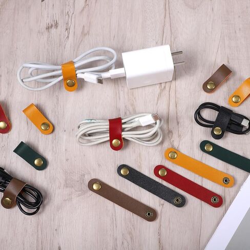 20 PCS PU Leather Cord Organizer, Multicolor Leather Cable Ties Portable Snap Cable Strap Charging Cables Cords Organizer Reusable Cord Keepers Multipurpose Winder for Men Women (5 Colors) in Saudi Arabia