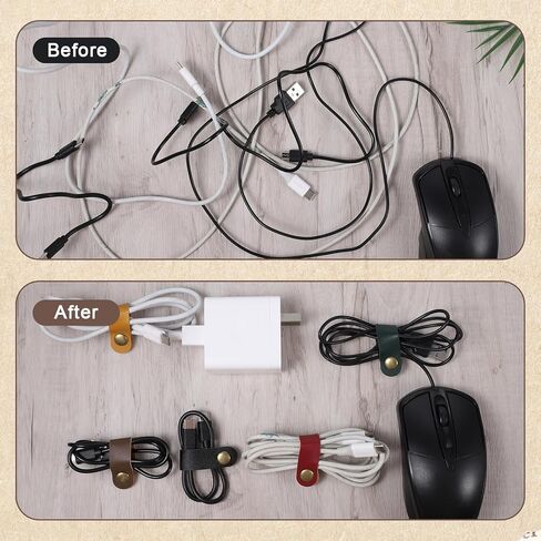 20 PCS PU Leather Cord Organizer, Multicolor Leather Cable Ties Portable Snap Cable Strap Charging Cables Cords Organizer Reusable Cord Keepers Multipurpose Winder for Men Women (5 Colors) in Saudi Arabia