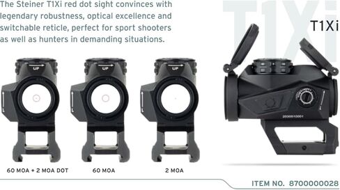 Steiner T1Xi Red Dot Sight 1x24mm for Tactical, Shooting, Hunting, Illuminated 2 MOA Reticle, Picatinny-Style Mount Included, 50,000 Hours of Battery Life, Waterproof Fogproof in Saudi Arabia
