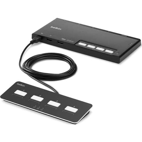 Belkin F1DN204MOD-PP-4 KVM Switchbox - 4 Computer(s) - 1 Local User(s) - 3840 x 2160-3 x USB - Desktop, Under TableDisplayPort - TAA Compliant in Saudi Arabia