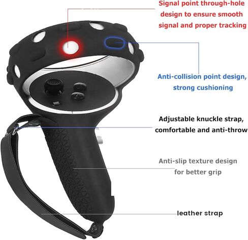 VR Controller Grips Cover with Anti-Throw Knuckle Strap + Lens Protector Cover for Oculus Quest 2 (Black) in Kuwait