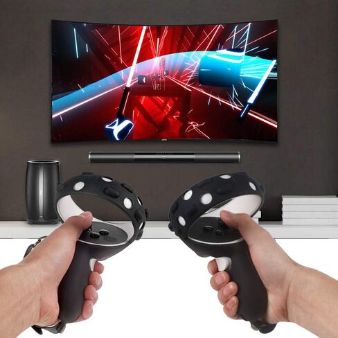 VR Controller Grips Cover with Anti-Throw Knuckle Strap + Lens Protector Cover for Oculus Quest 2 (Black) in Kuwait