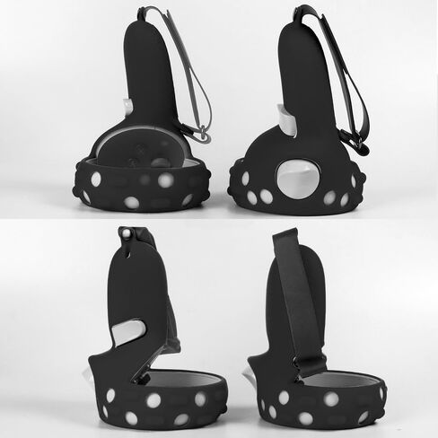 VR Controller Grips Cover with Anti-Throw Knuckle Strap + Lens Protector Cover for Oculus Quest 2 (Black) in Kuwait