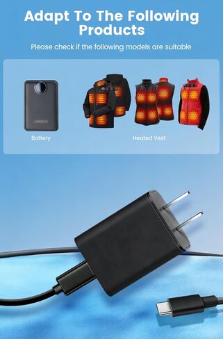 شاحن USB C سريع لسترة التدفئة - متوافق مع سترة سترة دافئة للرجال والنساء من Arris 2025، حزمة بطارية قابلة لإعادة الشحن 7.4 فولت/12 فولت - كابل شحن محول طاقة جداري بديل in Kuwait