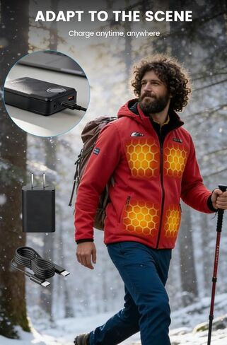 شاحن USB C سريع لسترة التدفئة - متوافق مع سترة سترة دافئة للرجال والنساء من Arris 2025، حزمة بطارية قابلة لإعادة الشحن 7.4 فولت/12 فولت - كابل شحن محول طاقة جداري بديل in Kuwait