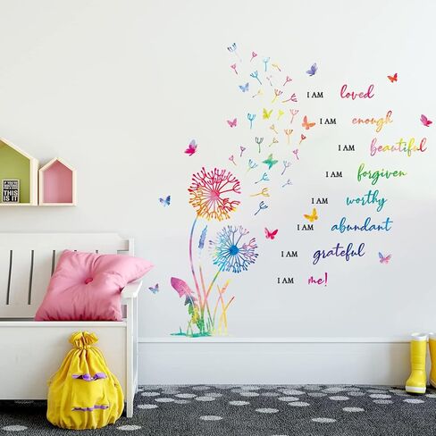 HLNIUC Dandelion Inspirational Saying Wall Sticker 75PCS Butterfly Positive Affirmation Wall Decal Flora Motivational Quotes Peel and Stick Wall Stickers Flower Inspiring Wall Decals for Girl Bedroom in Saudi Arabia