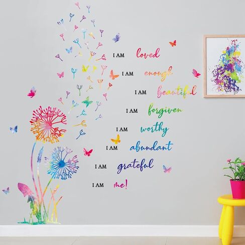 HLNIUC Dandelion Inspirational Saying Wall Sticker 75PCS Butterfly Positive Affirmation Wall Decal Flora Motivational Quotes Peel and Stick Wall Stickers Flower Inspiring Wall Decals for Girl Bedroom in Saudi Arabia