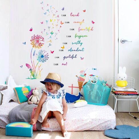 HLNIUC Dandelion Inspirational Saying Wall Sticker 75PCS Butterfly Positive Affirmation Wall Decal Flora Motivational Quotes Peel and Stick Wall Stickers Flower Inspiring Wall Decals for Girl Bedroom in Saudi Arabia