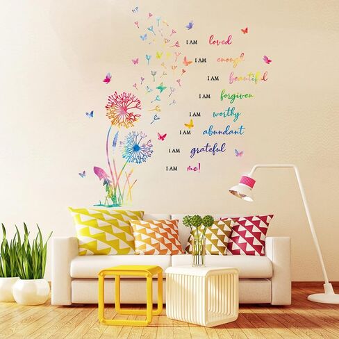 HLNIUC Dandelion Inspirational Saying Wall Sticker 75PCS Butterfly Positive Affirmation Wall Decal Flora Motivational Quotes Peel and Stick Wall Stickers Flower Inspiring Wall Decals for Girl Bedroom in Saudi Arabia