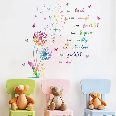 HLNIUC Dandelion Inspirational Saying Wall Sticker 75PCS Butterfly Positive Affirmation Wall Decal Flora Motivational Quotes Peel and Stick Wall Stickers Flower Inspiring Wall Decals for Girl Bedroom in Saudi Arabia