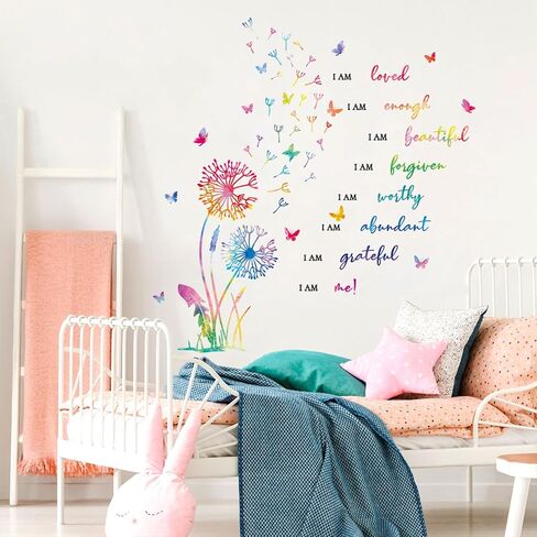 HLNIUC Dandelion Inspirational Saying Wall Sticker 75PCS Butterfly Positive Affirmation Wall Decal Flora Motivational Quotes Peel and Stick Wall Stickers Flower Inspiring Wall Decals for Girl Bedroom in Saudi Arabia