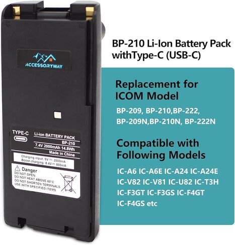 1 قطعة BP-210 BP-210N BP-209N 2000 مللي أمبير من النوع C USB-C بطارية بديلة متوافقة مع ICOM IC-A6 IC-A6E IC-A24 IC-A24E IC-V82 IC-V81 IC-U82 IC-T3H IC-F3GT IC-F3GS IC-F4GT IC-F4GS راديو ثنائي الاتجاه in Saudi Arabia