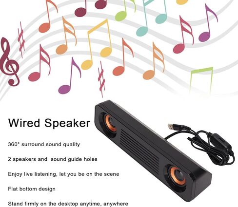 Wired Speaker HiFi Stereo Subwoofer USB Powered 3.5mm Plug Portable Desktop Long Speaker TV Computer in Saudi Arabia
