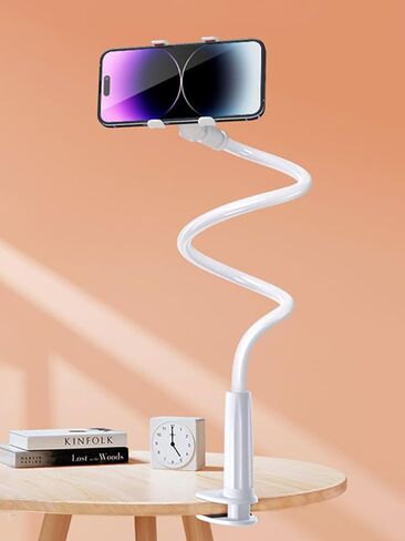 Cell Phone Bed Stand Holder, 360 Adjustable Clamp Clip, Cell Phone Holder, with Grip Flexible Long Arm Bracket Mount Clamp, for Desk, Compatible with iPhone 14 Pro Max or Other 3.5-7" Devices (White) in Saudi Arabia