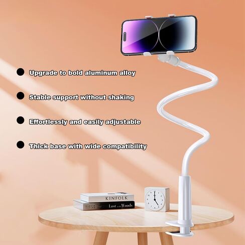 Cell Phone Bed Stand Holder, 360 Adjustable Clamp Clip, Cell Phone Holder, with Grip Flexible Long Arm Bracket Mount Clamp, for Desk, Compatible with iPhone 14 Pro Max or Other 3.5-7" Devices (White) in Saudi Arabia