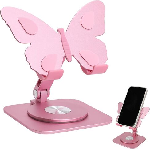 Butterfly Holder Fit for iPhone 17 16 15 14 13 12 11 Tablet iPad – Aluminum Alloy Folding Phone Kickstand with 360 Rotation, Desktop Home Stand Pink Stable Grip for All Smartphones Mobile Cell Phone in Saudi Arabia