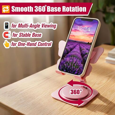 Butterfly Holder Fit for iPhone 17 16 15 14 13 12 11 Tablet iPad – Aluminum Alloy Folding Phone Kickstand with 360 Rotation, Desktop Home Stand Pink Stable Grip for All Smartphones Mobile Cell Phone in Saudi Arabia