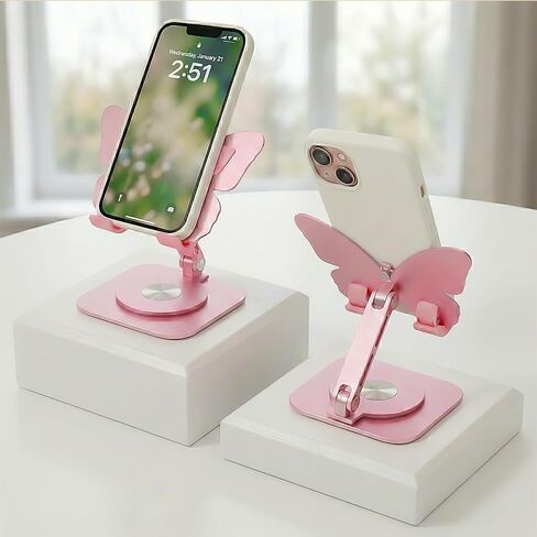 Butterfly Holder Fit for iPhone 17 16 15 14 13 12 11 Tablet iPad – Aluminum Alloy Folding Phone Kickstand with 360 Rotation, Desktop Home Stand Pink Stable Grip for All Smartphones Mobile Cell Phone in Saudi Arabia