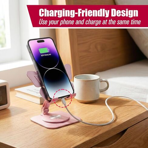 Butterfly Holder Fit for iPhone 17 16 15 14 13 12 11 Tablet iPad – Aluminum Alloy Folding Phone Kickstand with 360 Rotation, Desktop Home Stand Pink Stable Grip for All Smartphones Mobile Cell Phone in Saudi Arabia