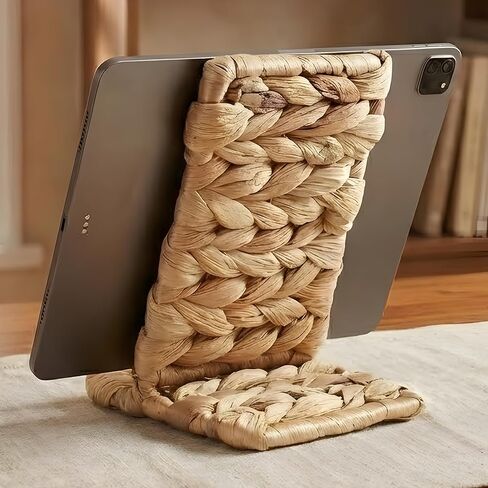 Ahyra Wicker Cell Phone Stand for Desk, Sturdy Tablet & E-Reader Holder, Handcrafted Woven Art Piece, Scratch-Free Cradle, Boho Desk Decor | A Valentine’s Gift Woven with Heart from Vietnam in Saudi Arabia