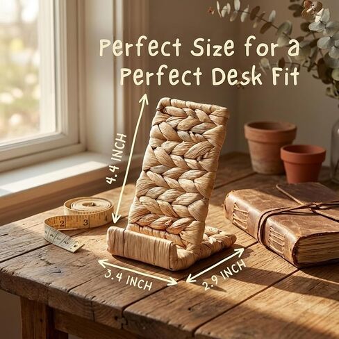 Ahyra Wicker Cell Phone Stand for Desk, Sturdy Tablet & E-Reader Holder, Handcrafted Woven Art Piece, Scratch-Free Cradle, Boho Desk Decor | A Valentine’s Gift Woven with Heart from Vietnam in Saudi Arabia