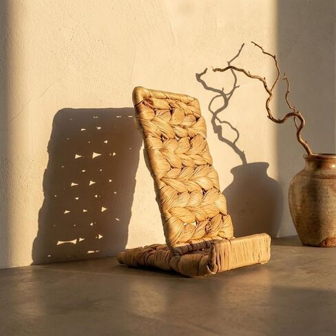 Ahyra Wicker Cell Phone Stand for Desk, Sturdy Tablet & E-Reader Holder, Handcrafted Woven Art Piece, Scratch-Free Cradle, Boho Desk Decor | A Valentine’s Gift Woven with Heart from Vietnam in Saudi Arabia
