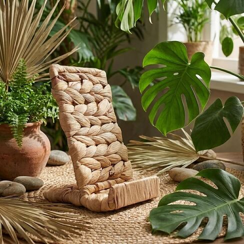 Ahyra Wicker Cell Phone Stand for Desk, Sturdy Tablet & E-Reader Holder, Handcrafted Woven Art Piece, Scratch-Free Cradle, Boho Desk Decor | A Valentine’s Gift Woven with Heart from Vietnam in Saudi Arabia