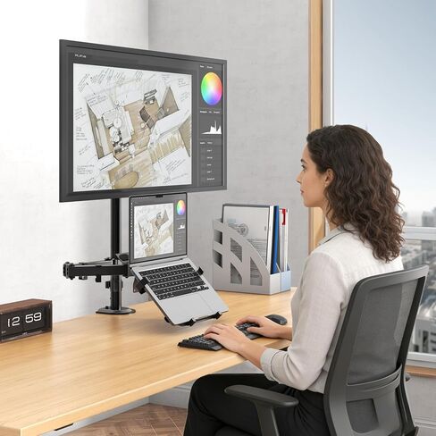 PUTORSEN Monitor and Laptop Mount Stand for Max 49" Screen and 18" Notebook, Fully Adjustable Monitor Arm with Vented Tray, Holds up to 44lbs, 2 Mounting Options in Saudi Arabia