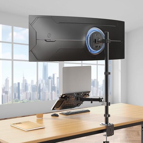PUTORSEN Monitor and Laptop Mount Stand for Max 49" Screen and 18" Notebook, Fully Adjustable Monitor Arm with Vented Tray, Holds up to 44lbs, 2 Mounting Options in Saudi Arabia
