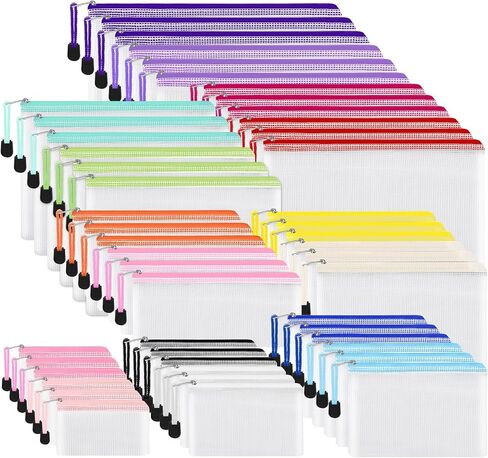 EOOUT 30pcs Mesh Zipper Pouch Bags, Waterproof, Plastic Zip File Document Folders, 8 Sizes Zipper Pouch for School Office Supplies Cosmetics and Board Game Storage in Saudi Arabia