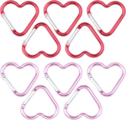 10Pcs Heart Carabiner, Heart Shaped Carabiner Clip, Cute Keychain Clips, Pink & Red Snap Hook Key Ring Aluminum Alloy Key Holder for Valentine's Gift Camping Hiking Backpack Outdoor Spring Traveling in Kuwait